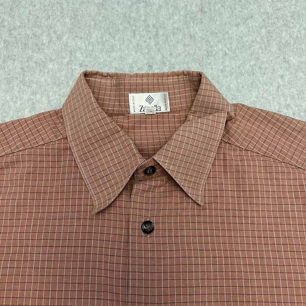 Zanella Shirt Men's Large Red Windowpane Check Career Office Quiet Luxury Italy - Picture 3 of 9
